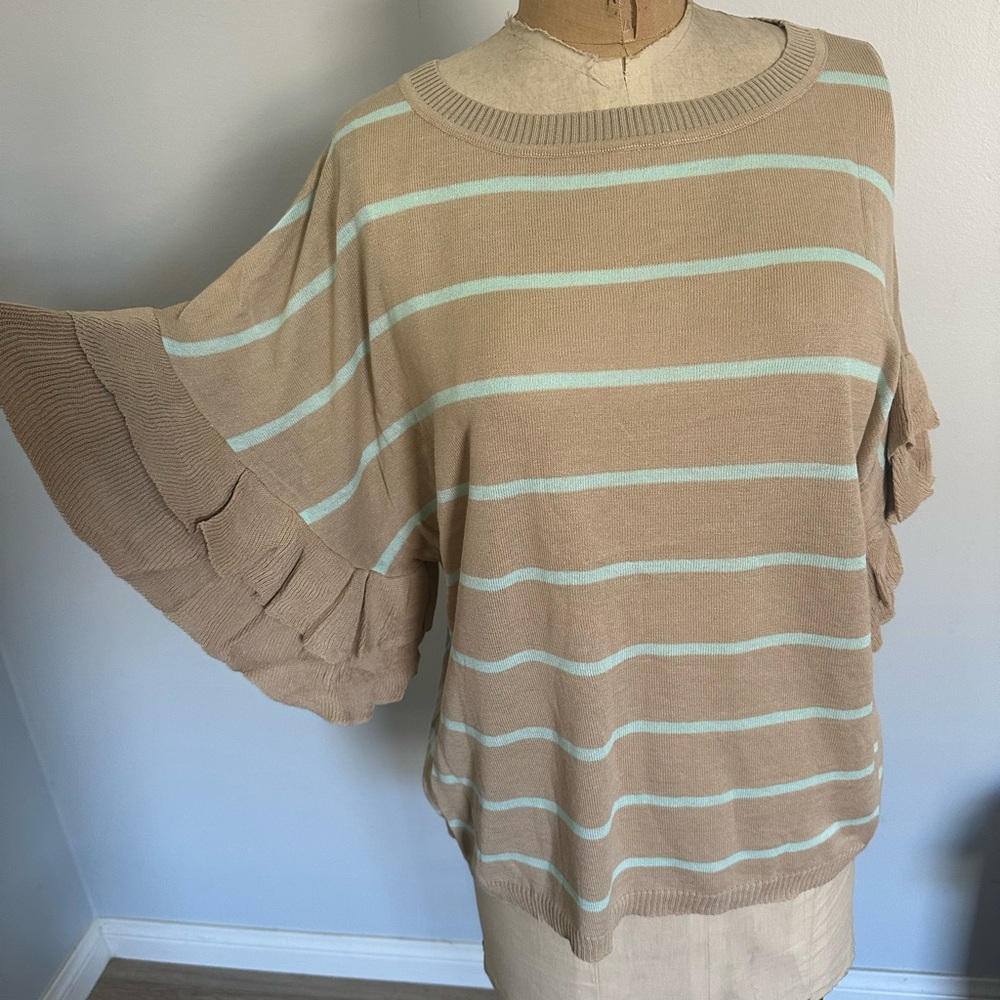 Hayden Tan and Blue Crew Neck Striped Top